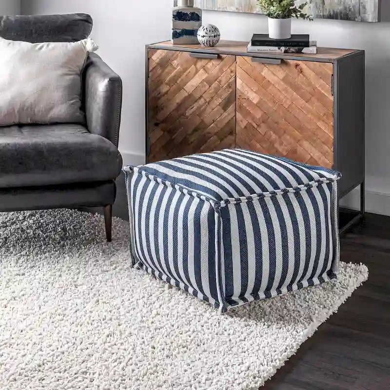 Pouf ottoman rayé imprimé, pour l'intérieur et l'extérieur