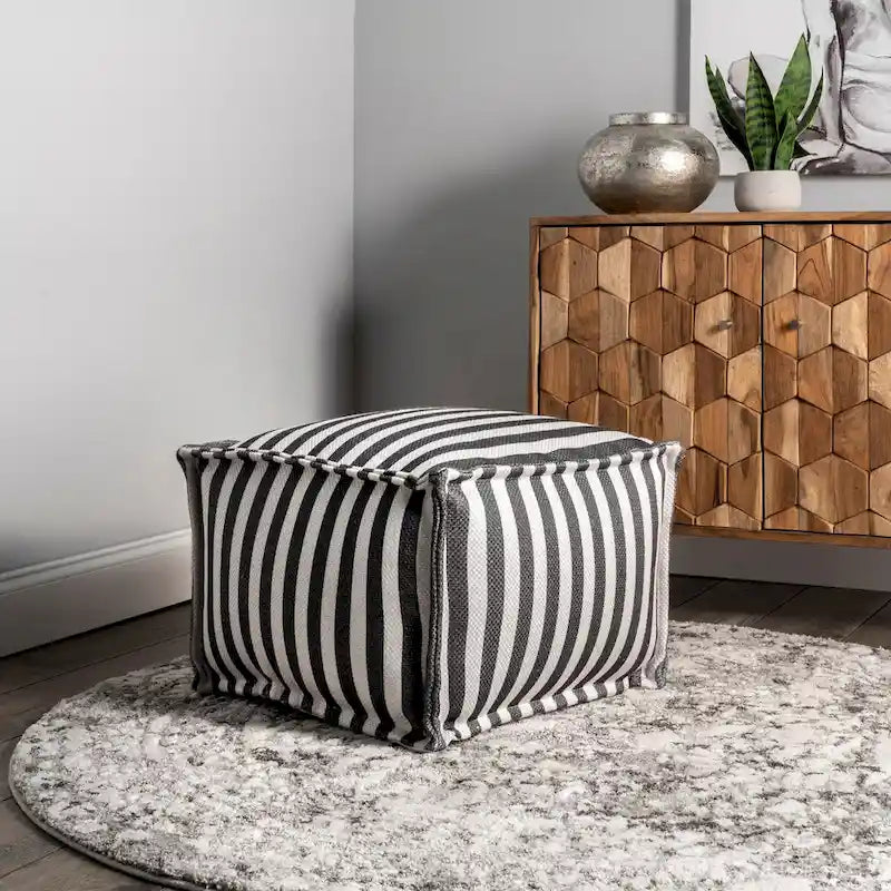 Pouf ottoman rayé imprimé, pour l'intérieur et l'extérieur