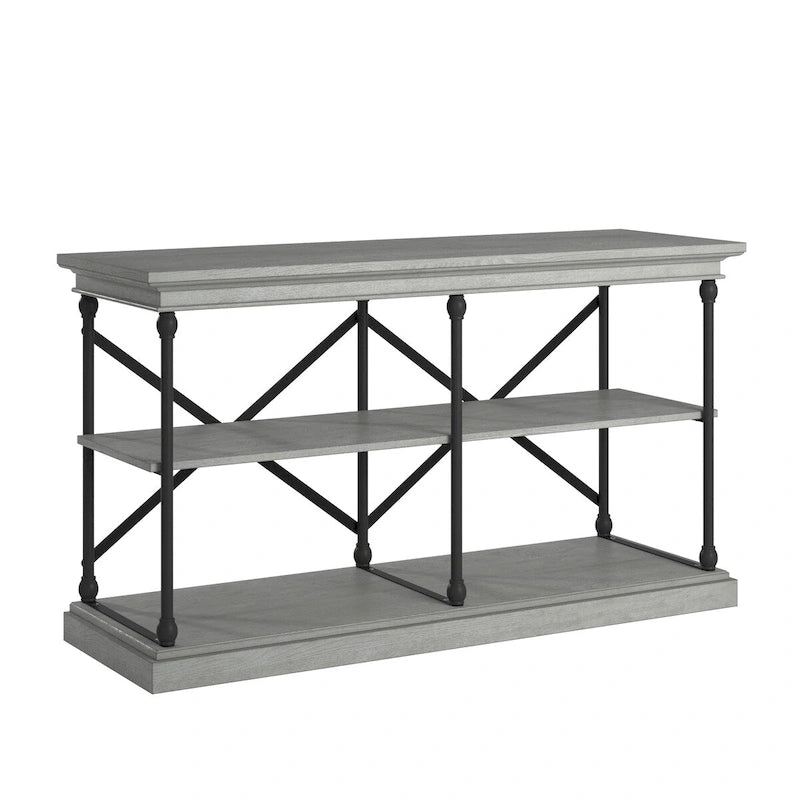 Console d'entrée en fer et bois avec étagères ouvertes