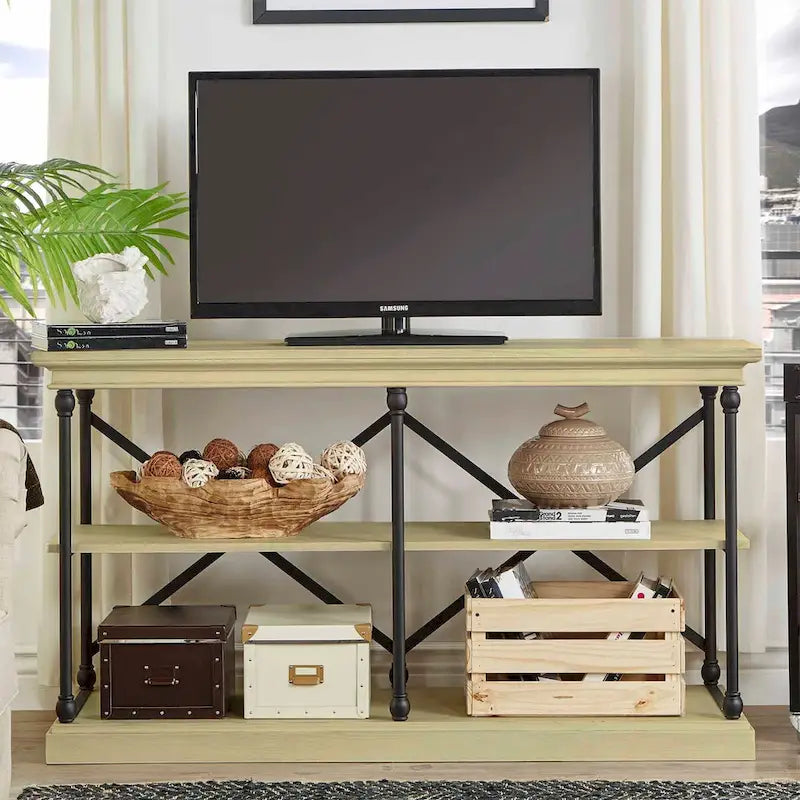 Console d'entrée en fer et bois avec étagères ouvertes