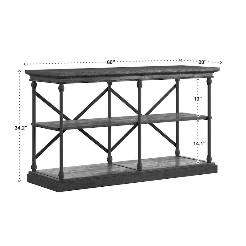 Console d'entrée en fer et bois avec étagères ouvertes