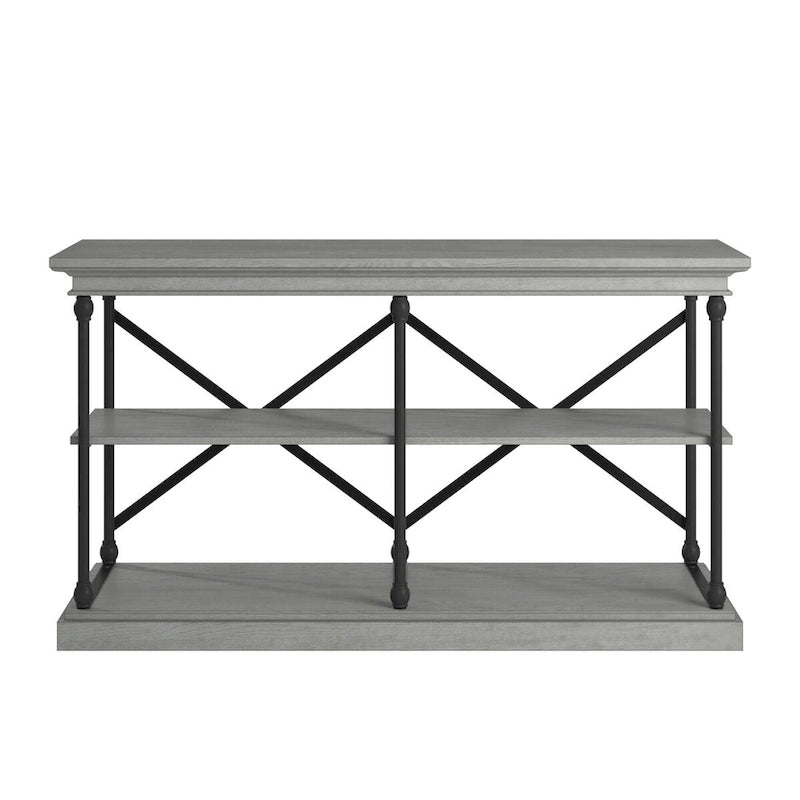 Console d'entrée en fer et bois avec étagères ouvertes