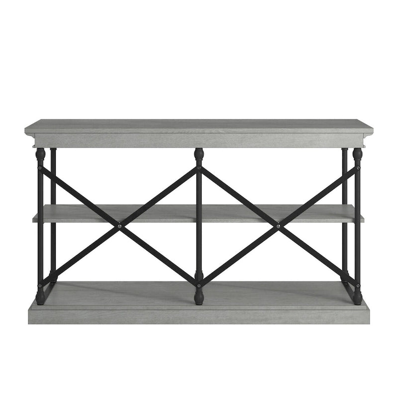 Console d'entrée en fer et bois avec étagères ouvertes