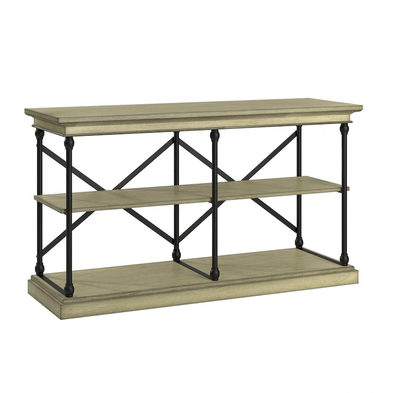 Console d'entrée en fer et bois avec étagères ouvertes