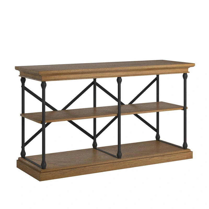 Console d'entrée en fer et bois avec étagères ouvertes