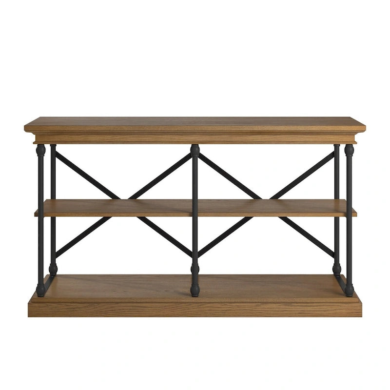 Console d'entrée en fer et bois avec étagères ouvertes