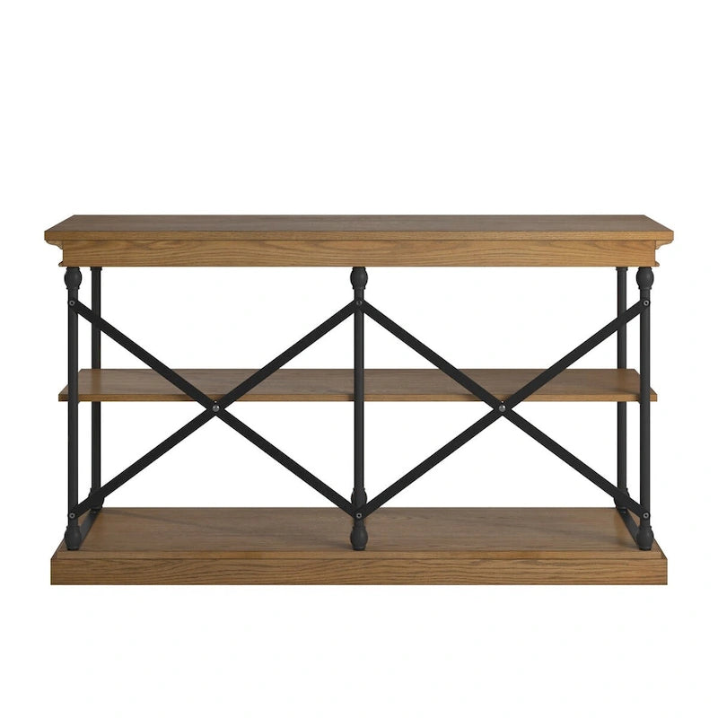 Console d'entrée en fer et bois avec étagères ouvertes