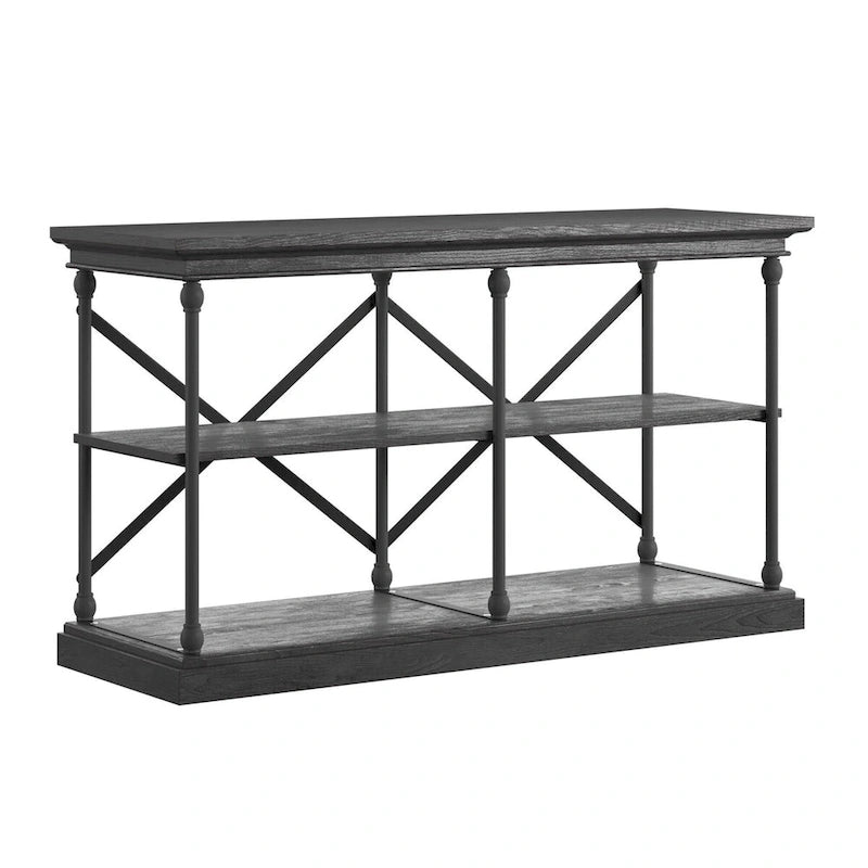 Console d'entrée en fer et bois avec étagères ouvertes