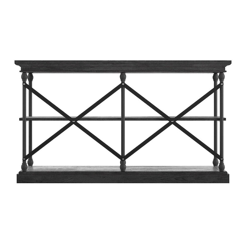 Console d'entrée en fer et bois avec étagères ouvertes