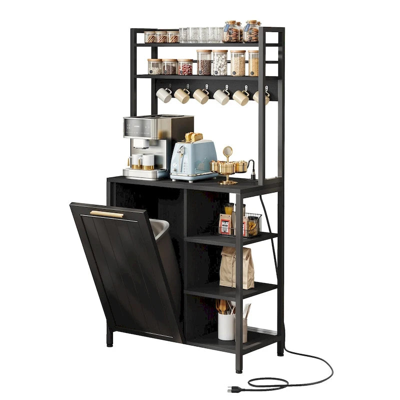 Étagère de cuisine à 6 niveaux avec étagères de rangement et armoire pour poubelle