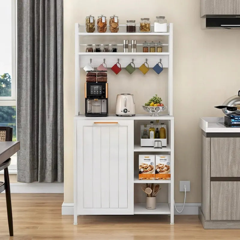Étagère de cuisine à 6 niveaux avec étagères de rangement et armoire pour poubelle
