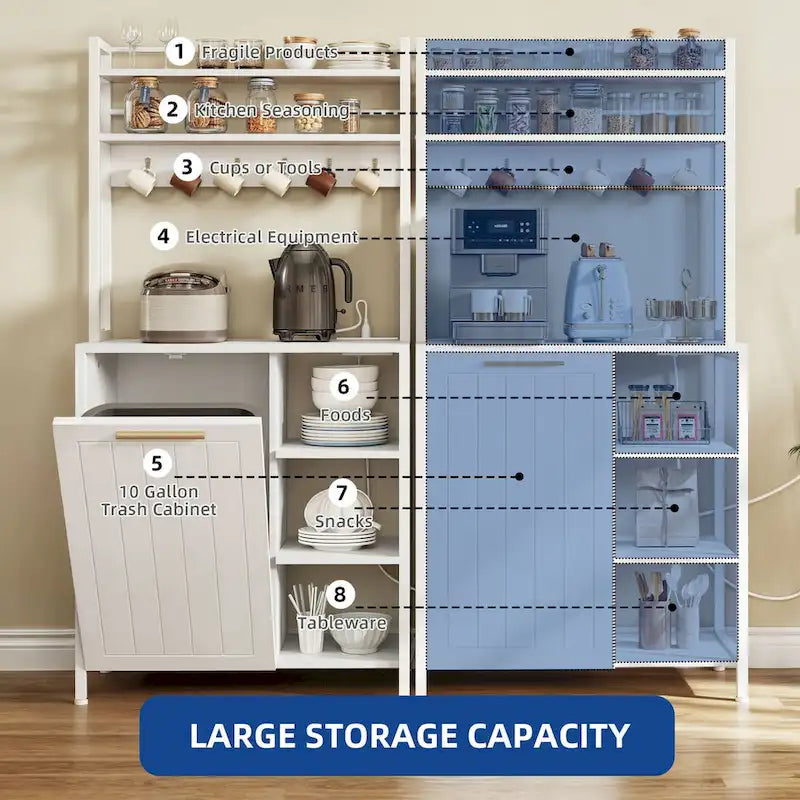 Étagère de cuisine à 6 niveaux avec étagères de rangement et armoire pour poubelle