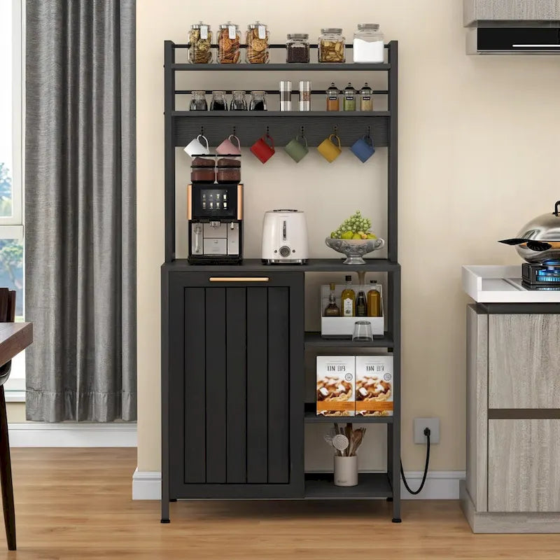 Étagère de cuisine à 6 niveaux avec étagères de rangement et armoire pour poubelle