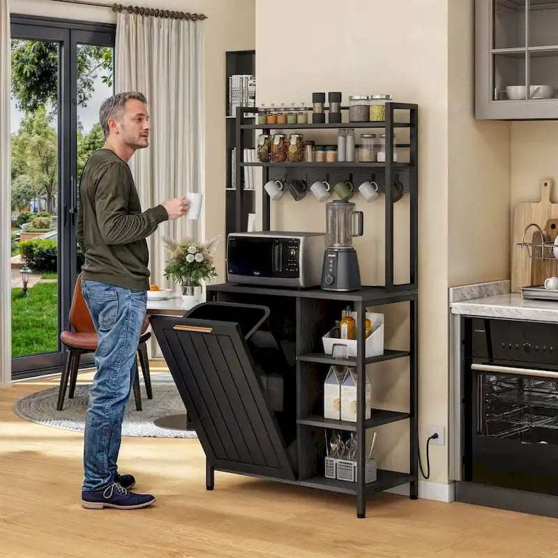 Étagère de cuisine à 6 niveaux avec étagères de rangement et armoire pour poubelle