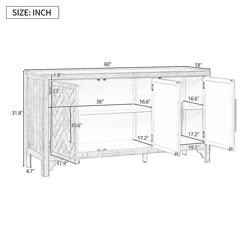 Buffet de rangement à 3 portes avec étagères réglables