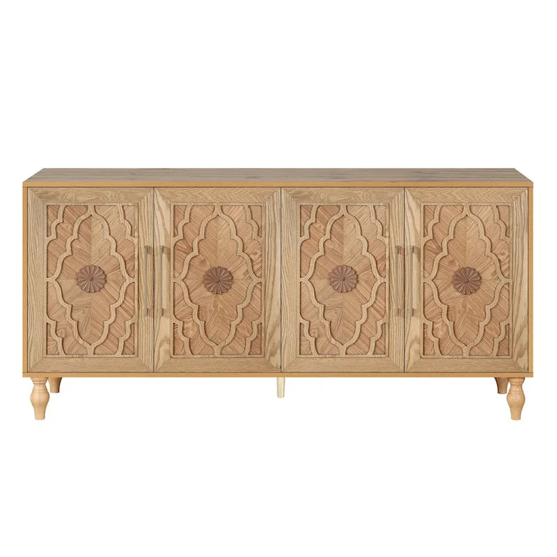 Vaisselier buffet à portes sculptées de fleurs grand meuble de rangement