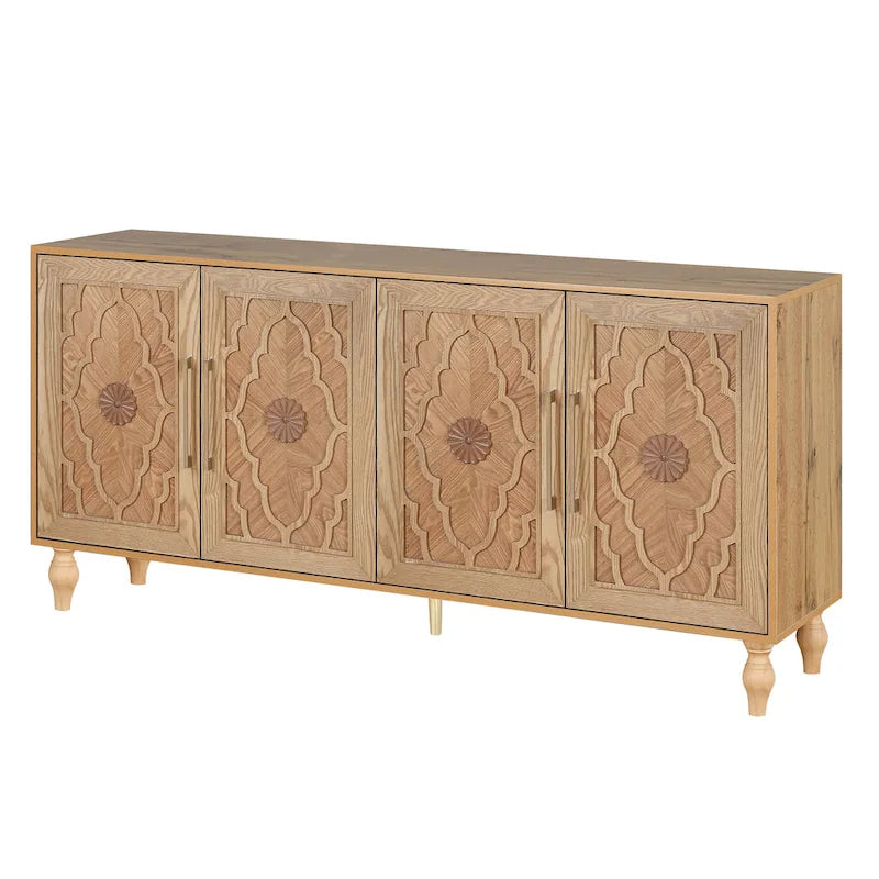 Vaisselier buffet à portes sculptées de fleurs grand meuble de rangement