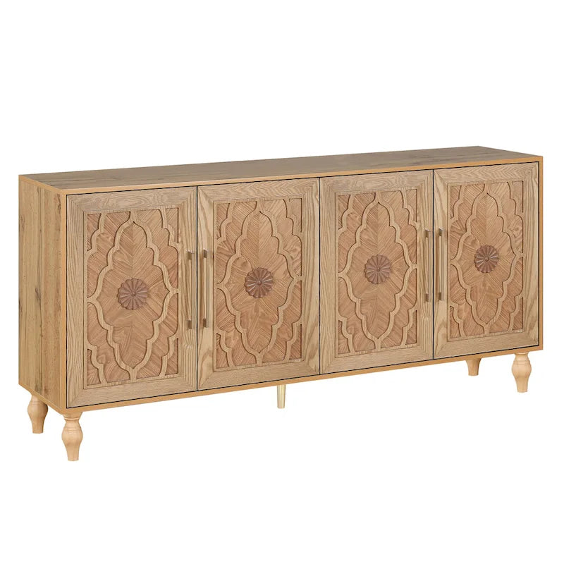 Vaisselier buffet à portes sculptées de fleurs grand meuble de rangement