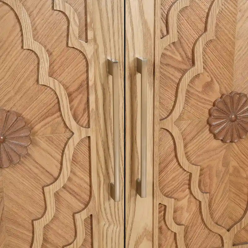 Vaisselier buffet à portes sculptées de fleurs grand meuble de rangement