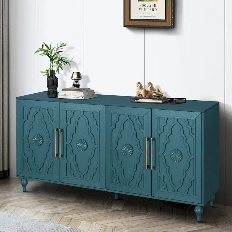 Vaisselier buffet à portes sculptées de fleurs grand meuble de rangement