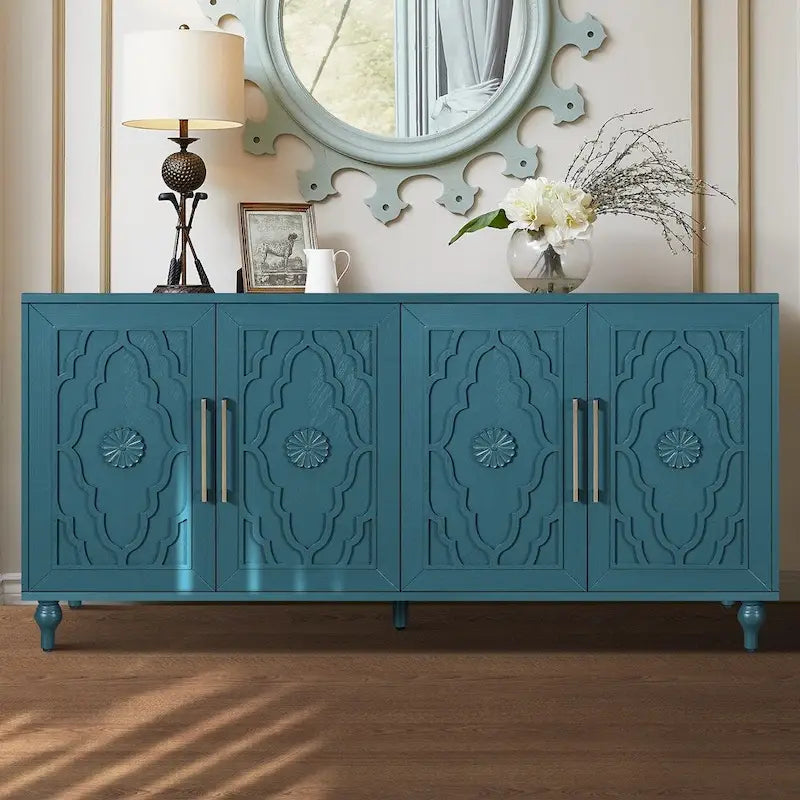 Vaisselier buffet à portes sculptées de fleurs grand meuble de rangement