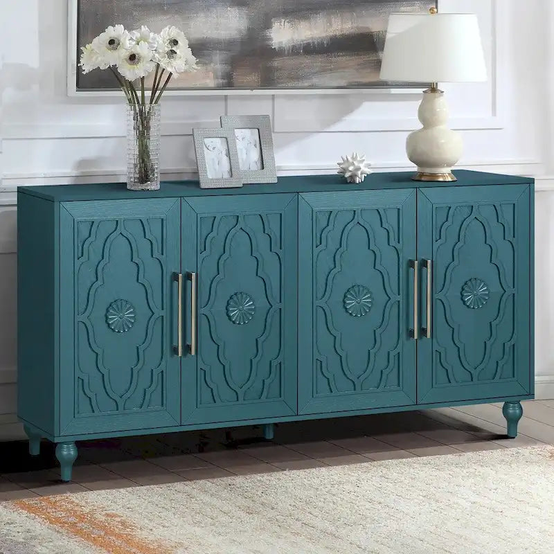 Vaisselier buffet à portes sculptées de fleurs grand meuble de rangement