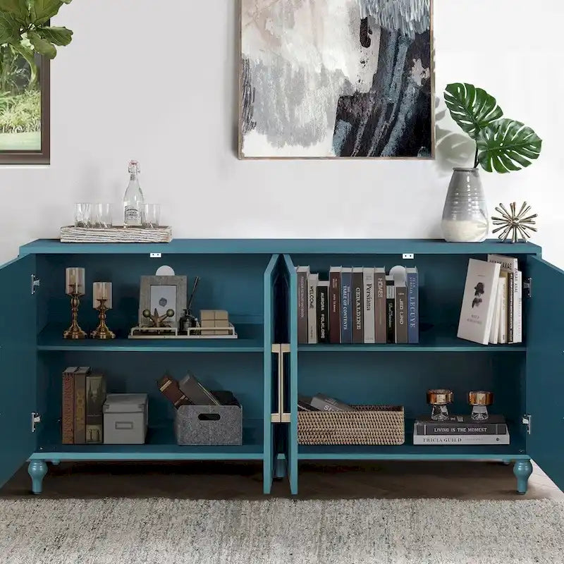 Vaisselier buffet à portes sculptées de fleurs grand meuble de rangement