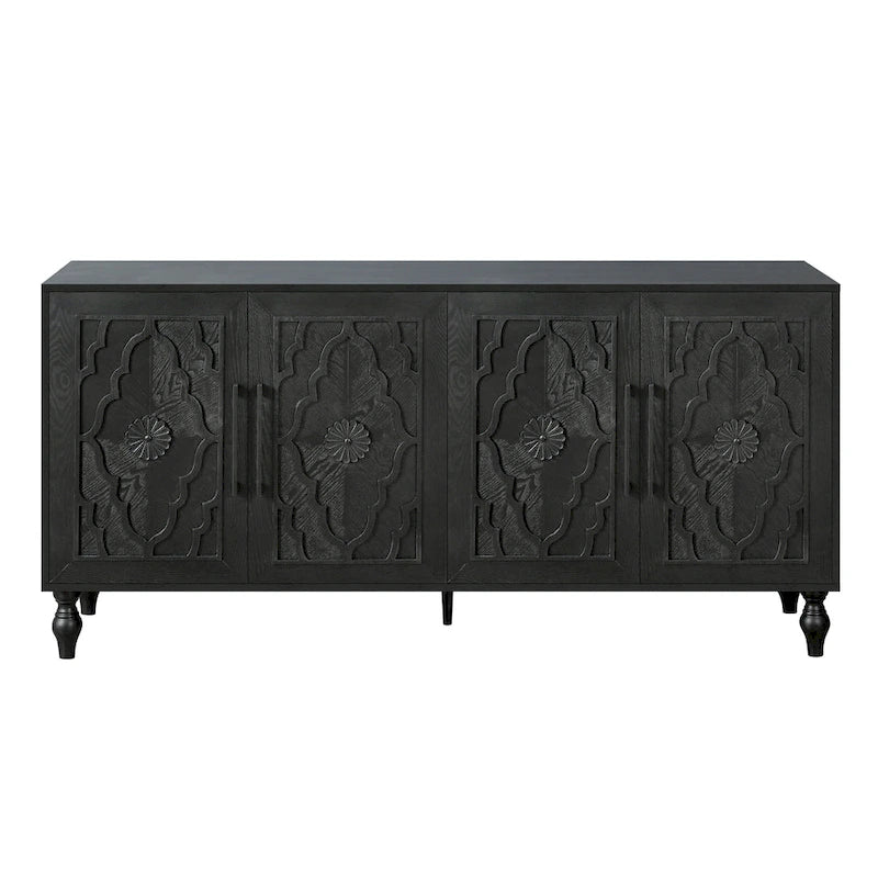 Vaisselier buffet à portes sculptées de fleurs grand meuble de rangement