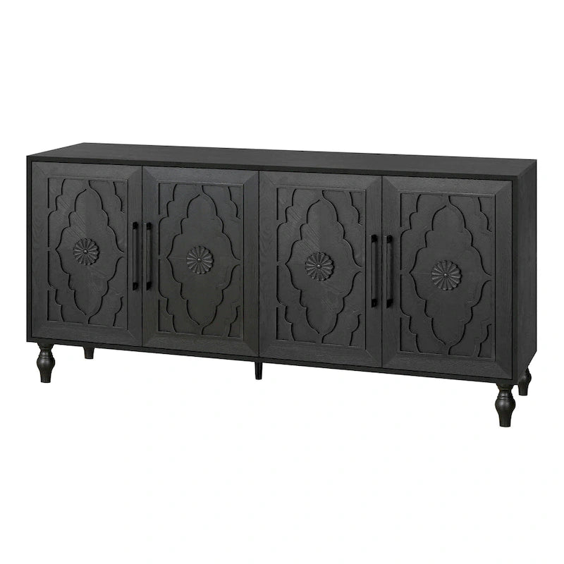 Vaisselier buffet à portes sculptées de fleurs grand meuble de rangement