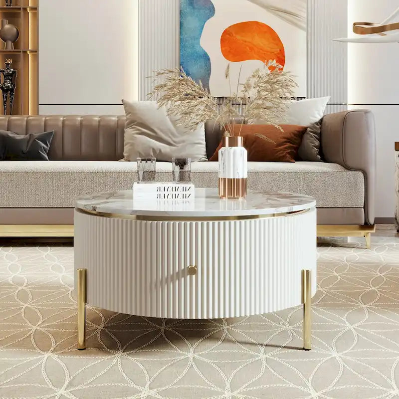 Table basse ronde moderne avec tiroirs