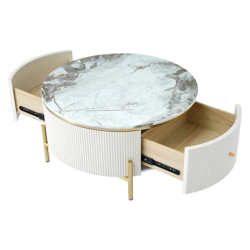 Table basse ronde moderne avec tiroirs