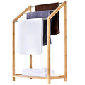 Porte-serviettes en bambou pour salles de bain (3 niveaux) - Support de serviettes de plage autoportant