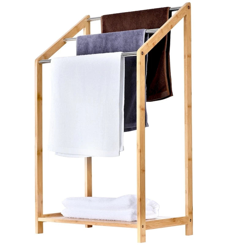 ToiletTree Products Bamboo Towel Rack Holder for Bathrooms (3 Tier) - Freestanding Beach Towel Stand with Towel Organizer