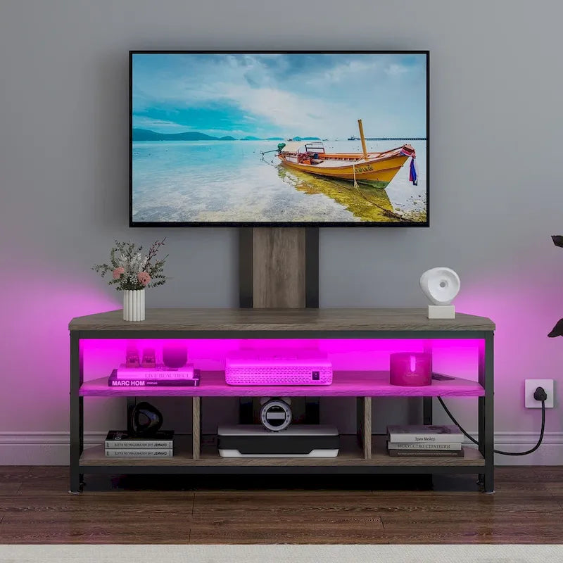 Meuble TV d'angle avec éclairage LED, support et prise de courant intégrés pour téléviseurs jusqu'à 70 pouces