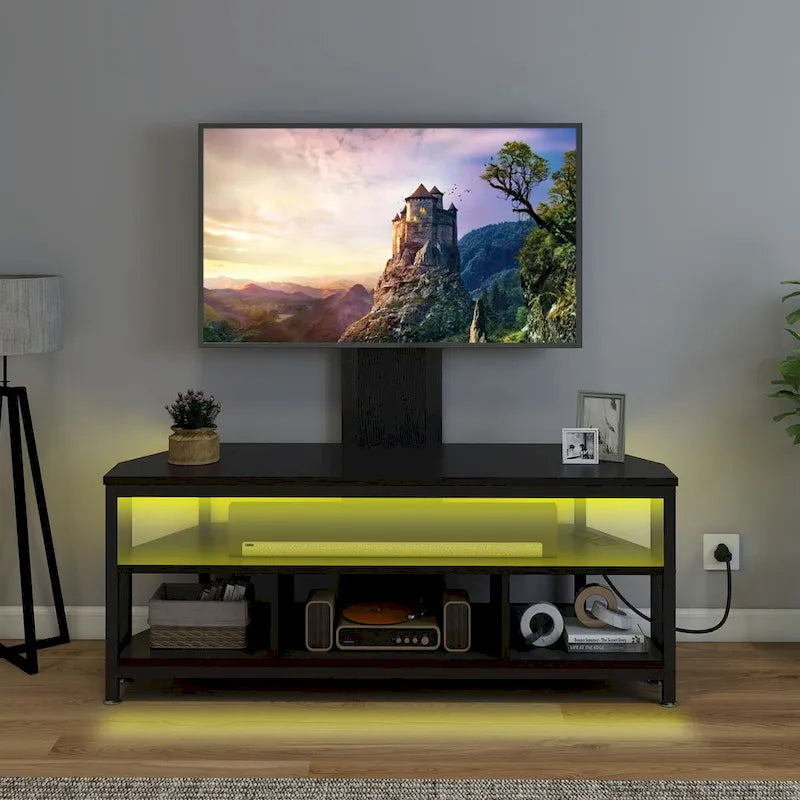 Meuble TV d'angle avec éclairage LED, support et prise de courant intégrés pour téléviseurs jusqu'à 70 pouces