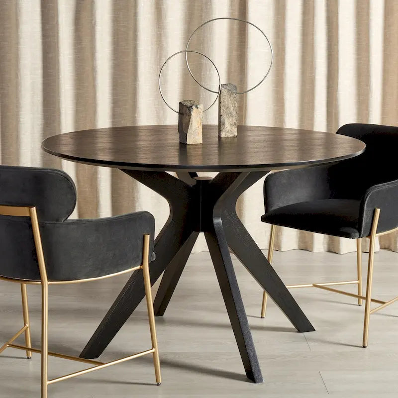 Table à manger ronde de 117 cm en placage de chêne, style Mid-Century