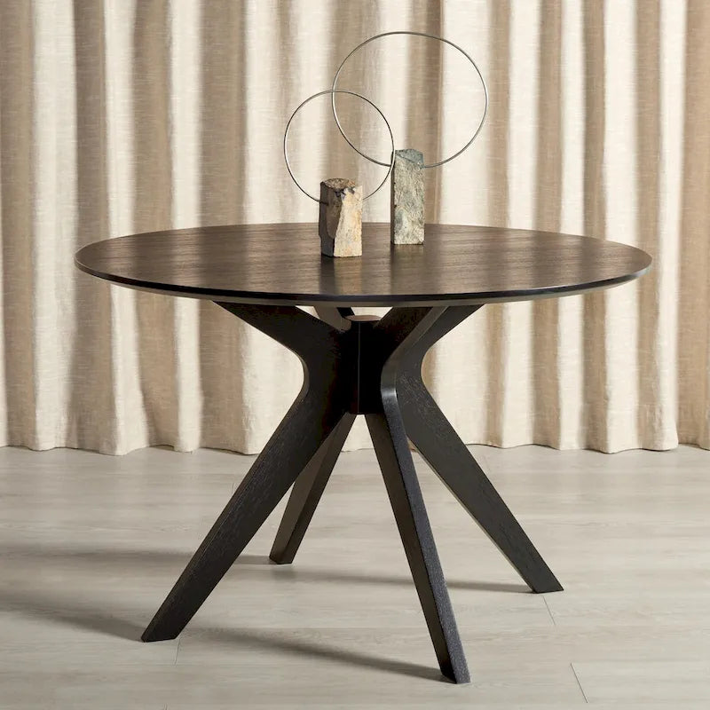 Table à manger ronde de 117 cm en placage de chêne, style Mid-Century