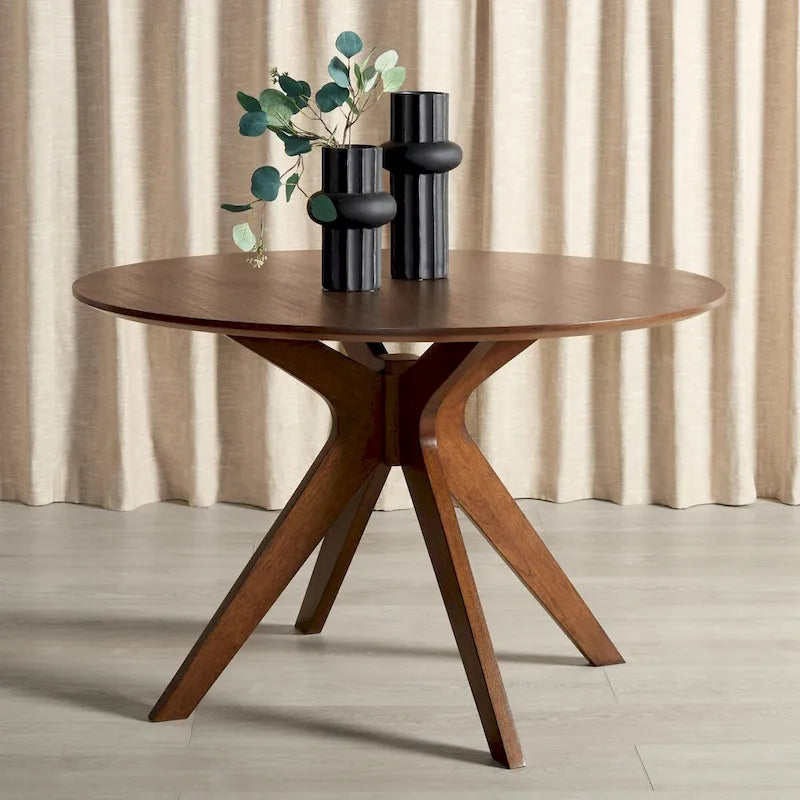 Table à manger ronde de 117 cm en placage de chêne, style Mid-Century