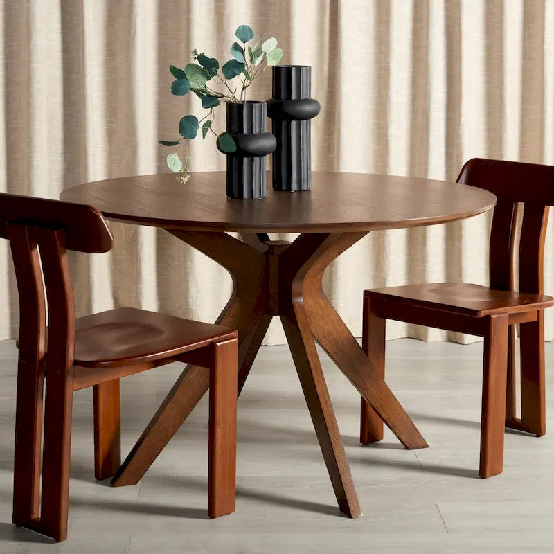 Table à manger ronde de 117 cm en placage de chêne, style Mid-Century