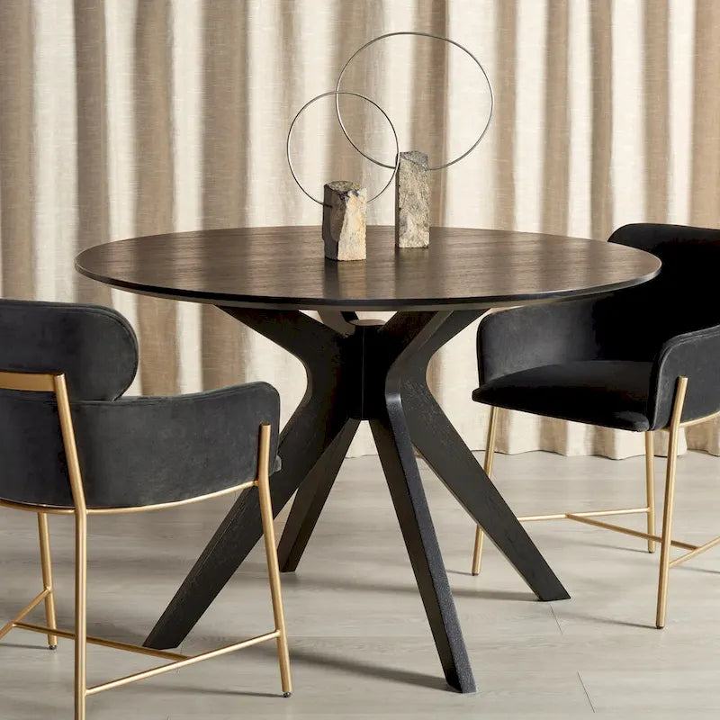 Table à manger ronde de 117 cm en placage de chêne, style Mid-Century
